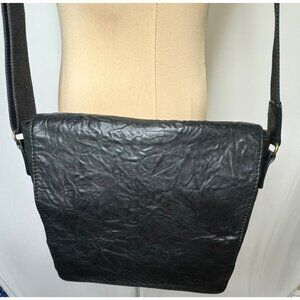 Hidesign Black Leather Messenger Bag Crossbody Tablet Work Bag